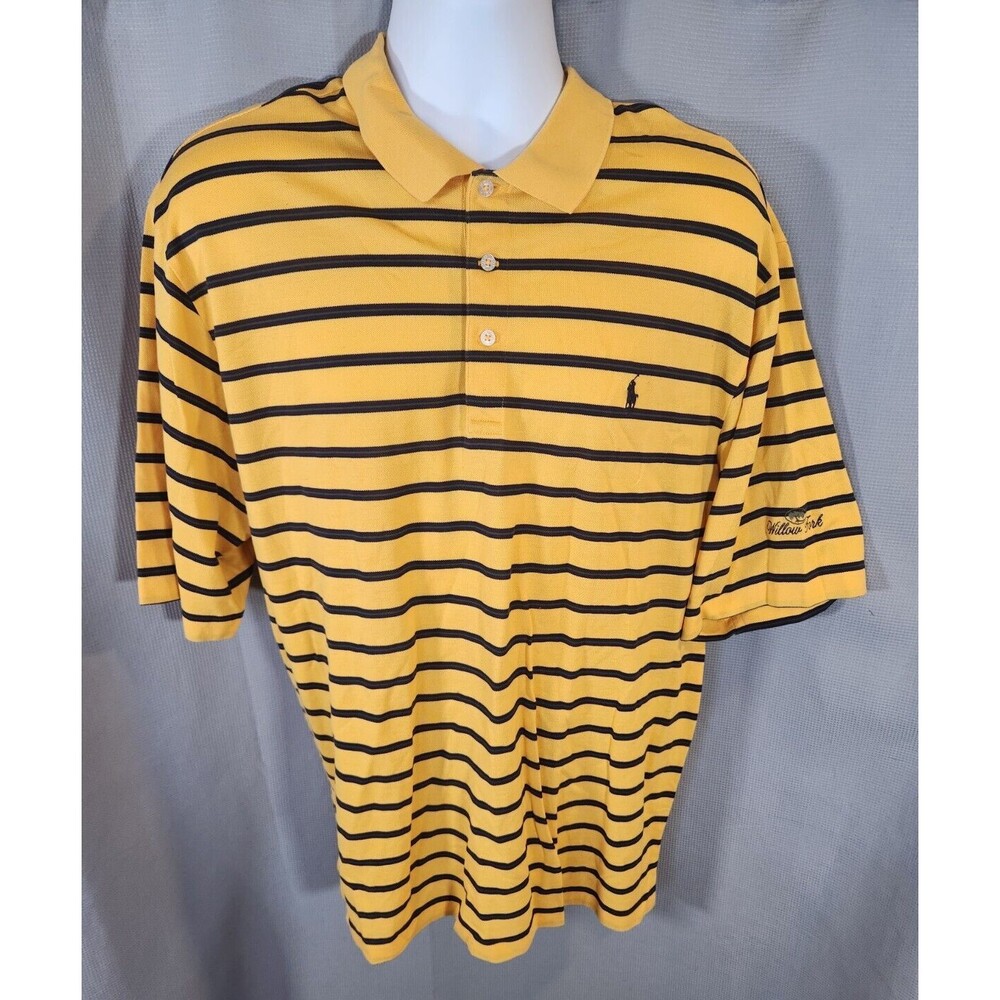 Polo Golf Ralph Lauren Pima Cotton Yellow Striped Short Sleeve Men Polo Shirt XL